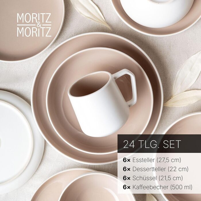 Набір керамічного посуду Moritz & Moritz Cavo Almond на 6 осіб, 24 предмети (тарілки, миски, чашки), колір мигдалевий