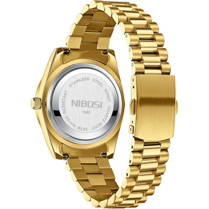 Годинник NIBOSI для чоловіків: аналоговий кварцовий годинник з нержавіючої сталі, водонепроникний, з датою та індикатором дня тижня, бізнес-стиль, класика (2627-gold)