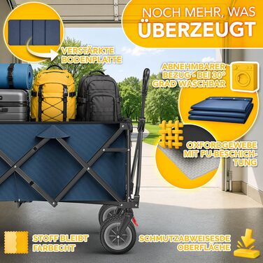 Універсальний складаний візок TRESKO® 300L з гальмом та повногумовими колесами | Складаний пляжний візок для транспортування вантажів до 150 кг (Синій)
