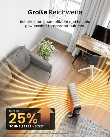 Pro Breeze 2500W Oil Radiator with 11 Fins, Electric Heater - Energy-Saving Oil Radiator, 3 Heating Levels, Adjustable Thermostat, 24h Timer, Touch Display & Safety Shut-Off Function White - No App