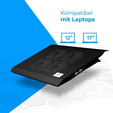 Портативна підставка-холодильник для ноутбука 12-17' з 4 вентиляторами, 2 USB, LED, чорний