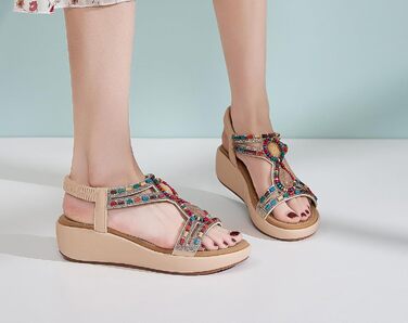 Босоніжки жіночі літні на танкетці Keilsandalen Aprikose 35 EU. Елегантні босоніжки з камінням та перлами для пляжу, висота танкетки 5 см