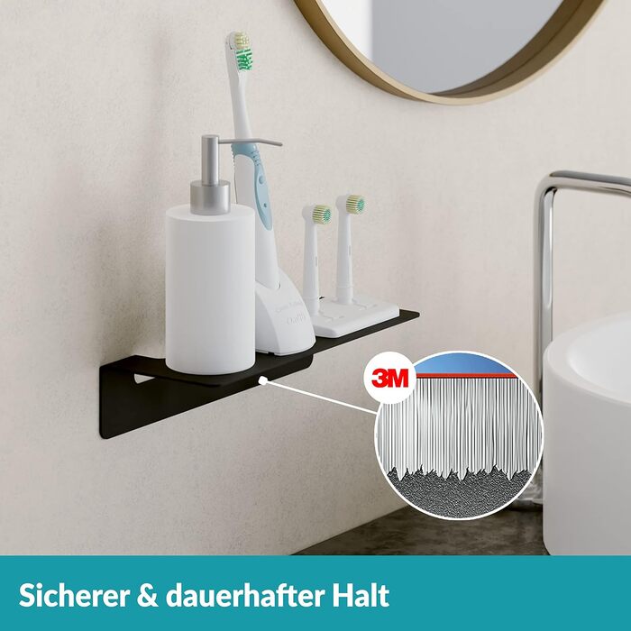 WEISSENSTEIN Badablage without Drilling - Stainless Steel Shelf for Bathroom - 14 x 9.5 x 5 cm (24 cm, Black)