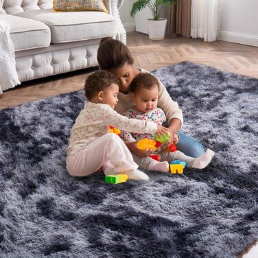 Пухнастий килим для вітальні та спальні 160x230 см. Антиковзаюча поверхня, для дітей. Темно-сірий килим Hochflor.