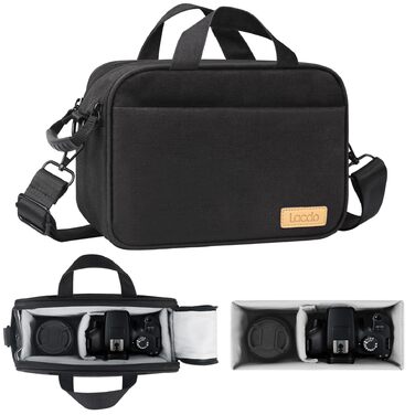 Сумка для фотоапарата Lacdo Kompakt для DSLR/дзеркальних та бездзеркальних камер Canon, Nikon, Sony, Panasonic, Olympus. Чорна