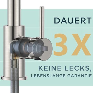 Змішувач кухонний FORIOUS висувний з душем, однорегуляторний, 360° обертання, нержавіюча сталь