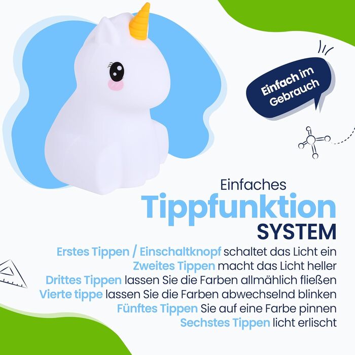 Unicorn Night Light Large – Rechargeable Night Lamp with Tap Function & Remote Control – for Babies and Children – Baby Lamp & Kids Lamp – for Nursery, Children's Room & as a Children's Toy