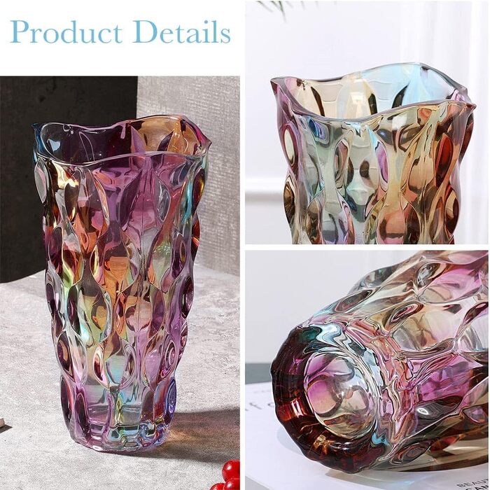 Скляна ваза для квітів Blumenvase Glas, 24 см, кришталева ваза, сучасний дизайн, велика ваза для букетів тюльпанів, декор для дому, подарунок на весілля, день матері (Бохо, кольорова)