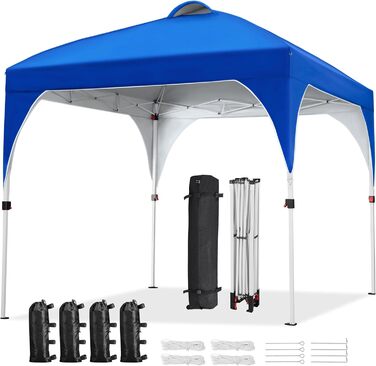 Yaheetech Pop-Up Gazebo 2.4 x 2.4 m, Height Adjustable Garden Gazebo, Waterproof & Sun Protection Party Tent Garden Tent with Rolling Carry Bag for Outdoor Market Garden Yard, Blue