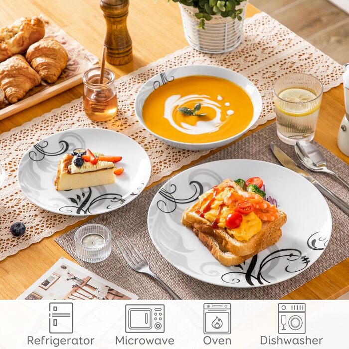 Набір посуду VEWEET 18 предметів на 6 осіб: тарілки, супові тарілки, десертні тарілки. Сучасний сервіз з порцеляни.