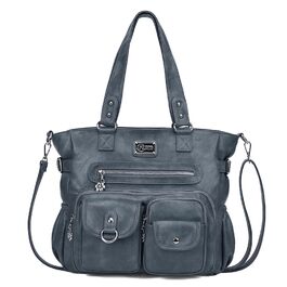 Сумка жіноча KL928 через плече, велика, PU шкіра, чорно-блакитна (під павича)