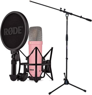 Мікрофон Rode NT1 Signature Black Studio (конденсаторний) + стійка для мікрофона keepdrum (рожева)