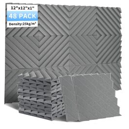 Акустичні пірамідні панелі Focusound для шумоізоляції стін, звукопоглинаючий спінений поролон високої щільності, 30.5 x 30.5 x 2.5 см, сірі, 48 шт.