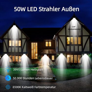 2 Pieces 100W LED Flood Lights Outdoor, Super Bright 8140LM Wall Light, 3000K Warm White Outdoor Spotlights, IP66 Waterproof Floodlight, Spotlights for Backyard, Driveway, Doors, Garage, Hallway, Garden (Cool White, 50.0 Watt)