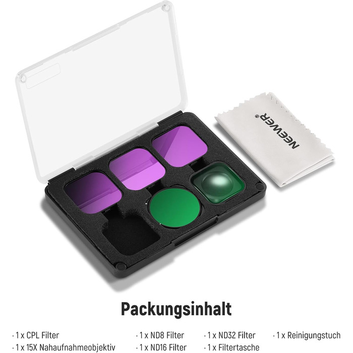 Набір фільтрів ND NEEWER (4 шт.) + лінза збільшення 15x для GoPro Hero 13/12/11/10/9: ND8, ND16, ND32, CPL