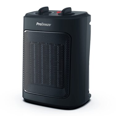 Керамічний обігрівач повітря Pro Breeze 2000W з термостатом, 3 режими нагріву та функцією охолодження, електричний конвектор із захистом від перегріву та перекидання, чорний