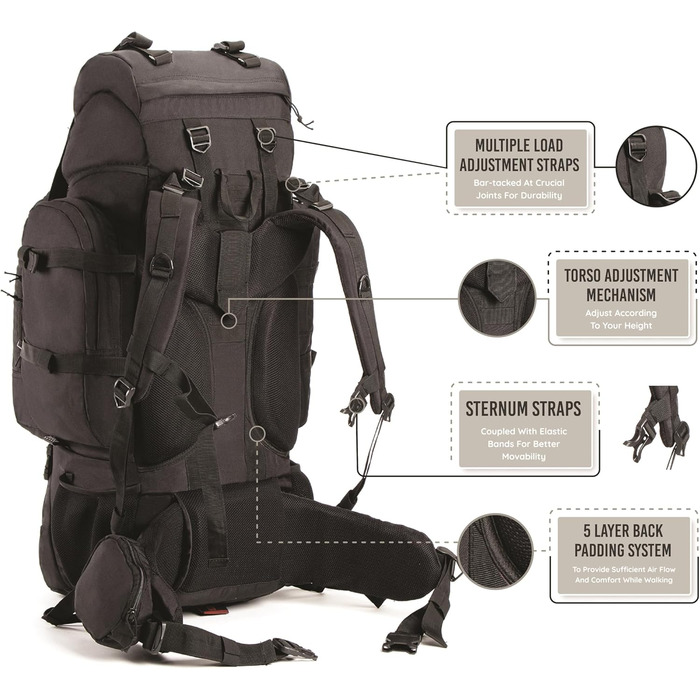Tripole Rucksack from the Colonel Series with Internal Frame - Featuring Detachable Daypack and Rain Cover