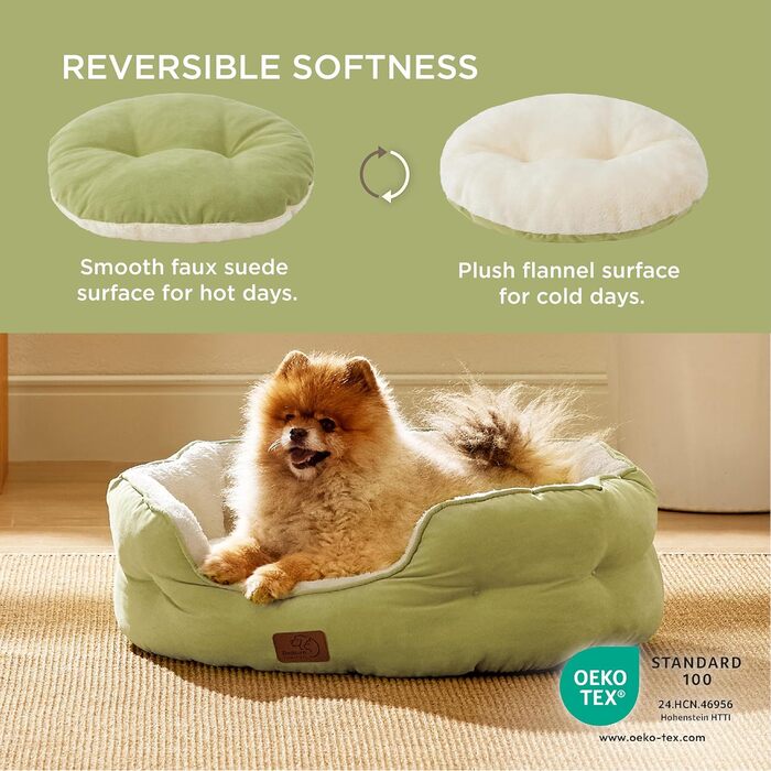 BEDSURE Cat Bed Washable - 63x53x20cm Cat Bed with Reversible Inner Cushion Cat Sleeping Place for Cats or Small Dogs (Light Green, L 63 x W 53 x H 20 cm)