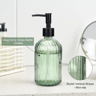 Скляні дозатори для мила Topsky (2 шт.), 400 мл, з чорною помпа, для кухні та ванної кімнати, ідеально для мила, лосьйонів та ефірних олій (оливковий зелений)