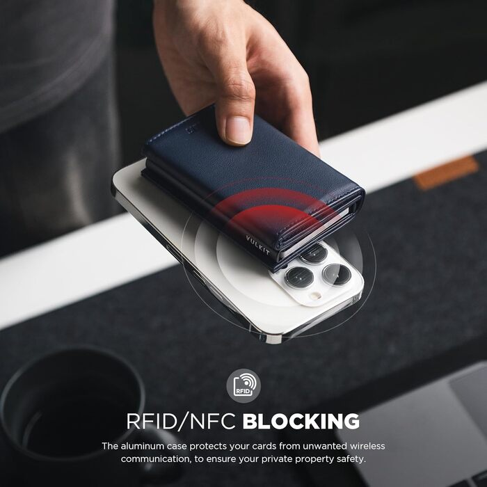 Чоловіче шкіряне картхолдер VULKIT з RFID-захистом, відділенням для грошей та візитки (блакитний)