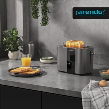 Тостер Arendo з нержавіючої сталі, 2 відділення, сенсорний екран, подвійні стінки, 800 Вт, підставка для тостів, 6 рівнів підсмажування, центрування хліба, індикатор часу, функція пам'яті (Колір: Cool Grey)