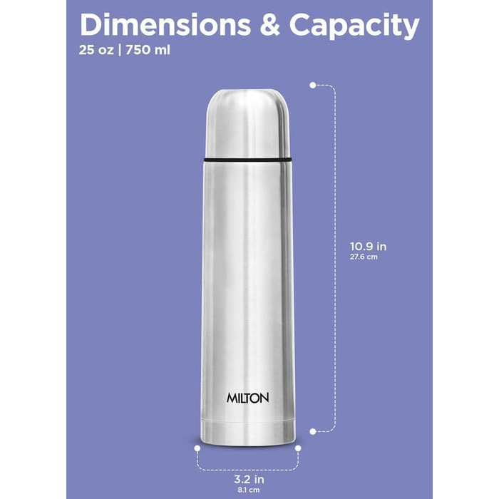 Термос Milton Thermosteel Flip Lid 1 л, вакуумна ізоляція з нержавіючої сталі, пляшка для напоїв (гаряче/холодне до 24 год), герметична, срібляста