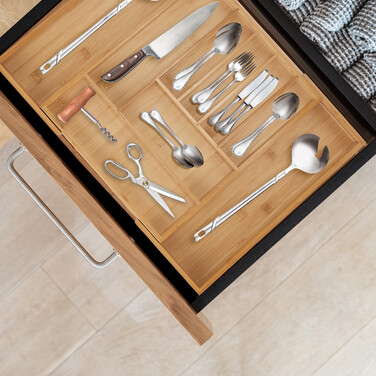 Relaxdays Extendable Bamboo Cutlery Box