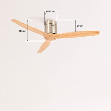 Вентилятор стельовий Windcalm M/ з підсвічуванням, Нікель, імітація світлого дерева, з пультом, 40W, Ø132cm, таймер, DC-двигун, літньо-зимовий режим