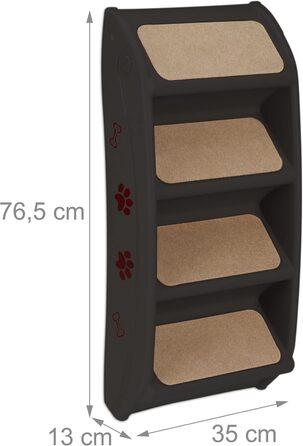 Relaxdays Dog Stairs, 4 Steps, for Small & Large Dogs, Bed & Couch, Car, Pet Stairs, HxBxT: 49 x 39 x 61 cm, black