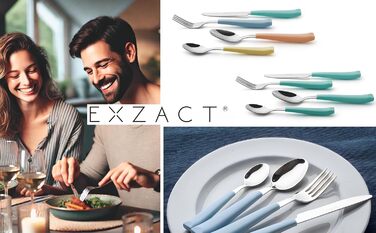 EXZACT 24-Piece Cutlery Set - Stainless Steel with Vividly Colored Plastic Handles - Comfortable to Hold - 6 x Forks, 6 x Knives, 6 x Dinner Spoons, 6 x Teaspoons (Mixed Color x 24)