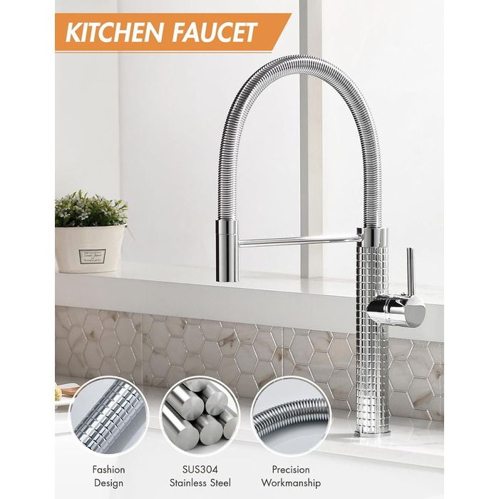 Висувна кухонна змішувач TIMACO з нержавіючої сталі, 360° поворот, одноручний, для кухонної мийки (хром)