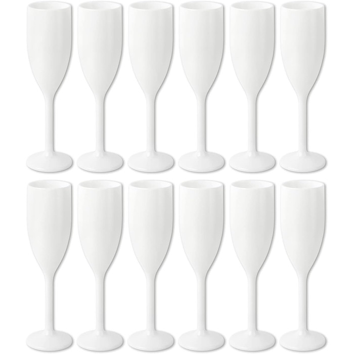 Schramm® Reusable Champagne Flutes in white, available in sets of 6, 12, 24, or 48 pieces. 150 ml capacity. Champagne glass, sparkling wine flutes, sparkling wine goblets, stemmed glass. Champagne glasses, capacity: 12 pieces