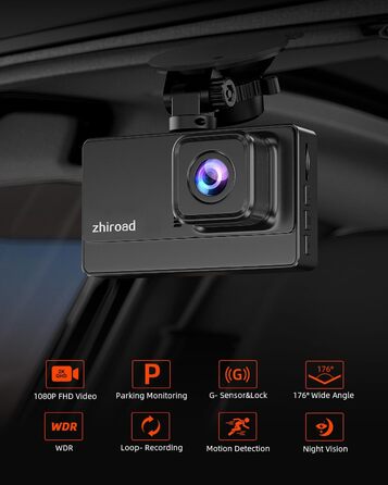 Відеореєстратор у машину Dashcam Auto з 32GB SD-картою, 1080P FHD, Нічне бачення, Широкий кут 176°, IPS-дисплей 3 дюйми, G-сенсор, Loop-запис, Виявлення руху та Паркувальний режим