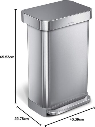 Сміттєвий бак Simplehuman CW2080 45 л з педальним механізмом, з відділенням для пакетів, для кухні, з нержавіючої сталі та сірого пластику