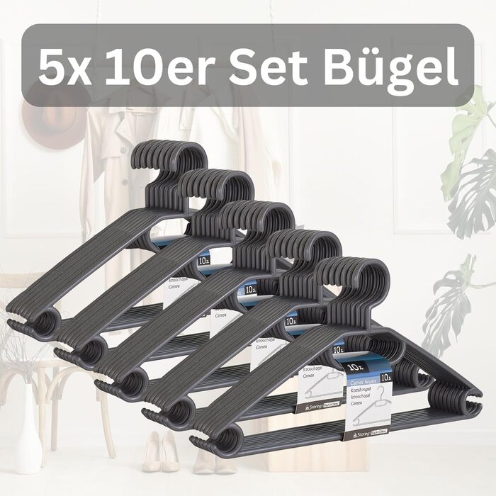 50 вешалок для одягу з поворотними гачками на 360 градусів, з переробленого пластику, чорного кольору, нековзні, економія місця, Made in EU. Блок для купівлі 50 шт. чорного кольору & Блок Hlkauf-block (50 шт. срібного кольору & Hlkauf-block)