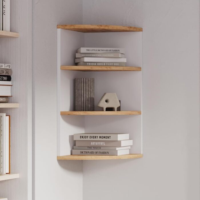 Vicco Corner Shelf Ecki, Bookshelf, White/Gold Kraft Oak, 30 x 60 cm