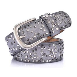Жіночий шкіряний ремінь Stern з шипами, широкий ремінь для джинсів, регульований, сірий колір