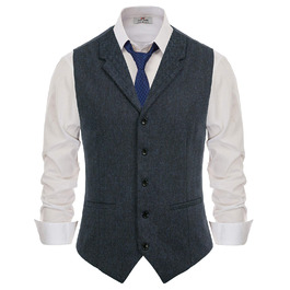 Жилет чоловічий Paul Jones з візерунком 'риб'яча перетинка', твід, вузький комір, приталений крій, розмір XL, A-navy блакитний