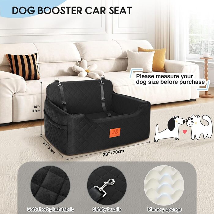 GL GLENSLAVE Dog Car Seat - Large & Medium Dogs, Up to 22kg/2 Small Dogs - Removable & Washable Pet Car Seat (Black)