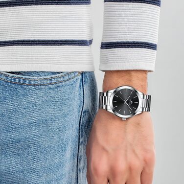 Годинник чоловічий LENQIN з нержавіючої сталі, аналоговий кварцовий годинник, водостійкий (30м), для бізнесу та повсякденного носіння, срібно-чорний (02)