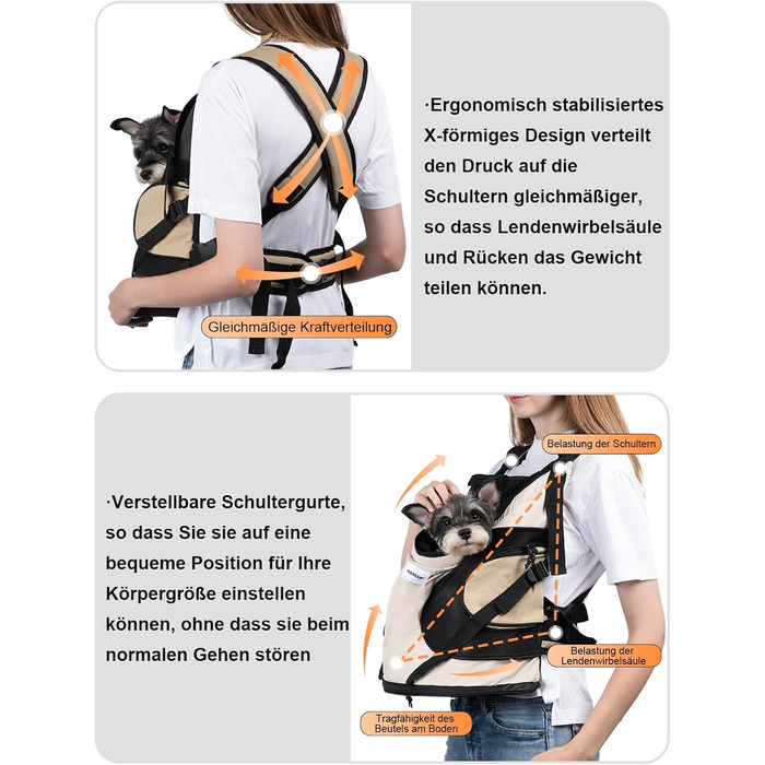 Рюкзак для собак та котів, рюкзак-переноска для маленьких та середніх собак та котів до 8.5 кг, дихаючий та зручний, для подорожей та активного відпочинку на природі, бежевий