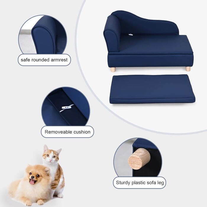 Софа для собак та котів Yoonnie room з PU-шкіри з місцем для зберігання, з дерев'яним каркасом, з подушками, для цуценят та котів (Перловий білий)