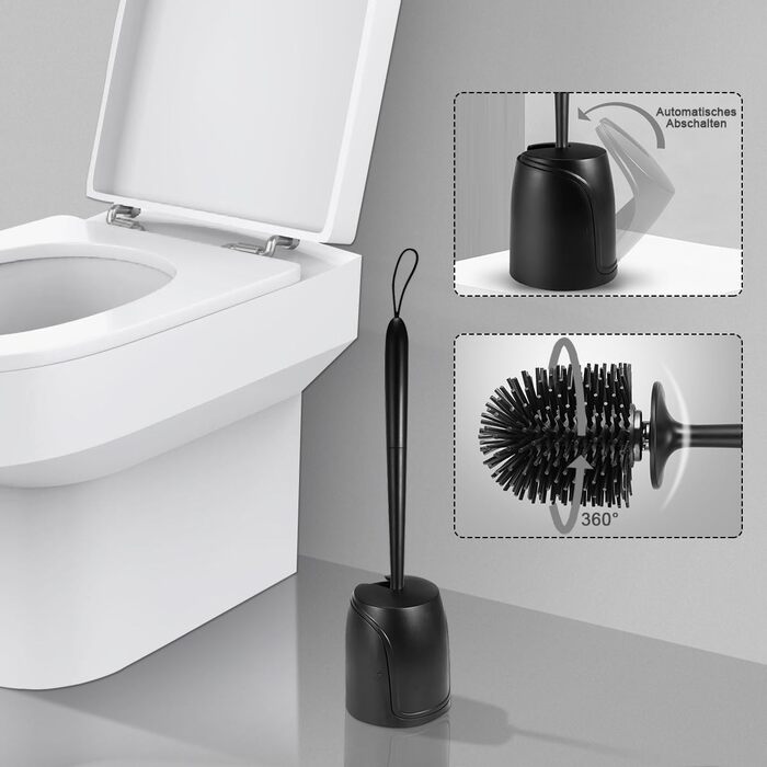 Набір для туалету: щітка з тримачем, силіконова щітка для унітазу, довга ручка, швидке висихання, настінний/підлоговий монтаж (білий та чорний)