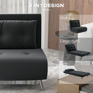 HOMCOM Sleeper Chair Folding Chair with Bed Function 77x88x83cm, Single Sofa with Cushion, Velvet Upholstered Sofa in Black for Guests
