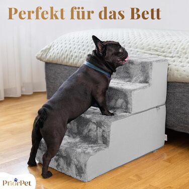 Сходинки для собак на ліжко та диван: 4 сходинки, 58 см, з пінопласту, для маленьких собак, безпечні та стабільні, знімний та пральний чохол, світло-сірий