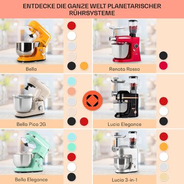Klarstein Kitchen Machine, Stand Mixer with 5L Bowl, 2000W Professional Kitchen Machine with Dough Hook and Whisk, Universal Kitchen Machine with 6 Speeds, Dough Machine for Stirring, Kneading and Whipping Coral