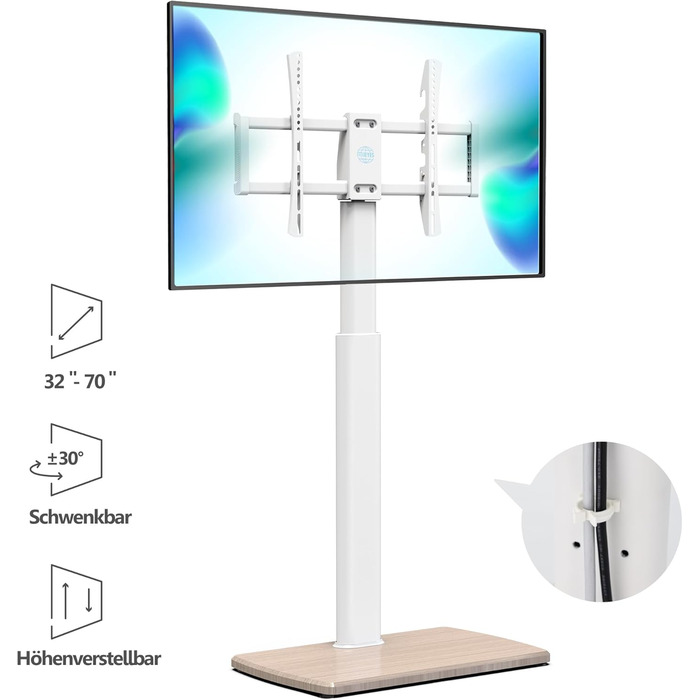 FITUEYES Adjustable Swivel TV Stand with Wood Base - Fits 32-70 inch TVs up to 40kg, VESA 400x600