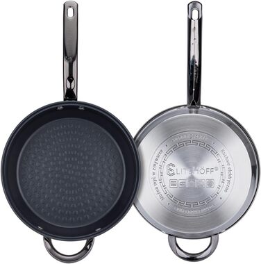 Набір посуду EliteHoff Induktion: 12-ти частинний набір каструль та сковорідок з нержавіючої сталі з кришками та чорними ручками, для всіх типів плит