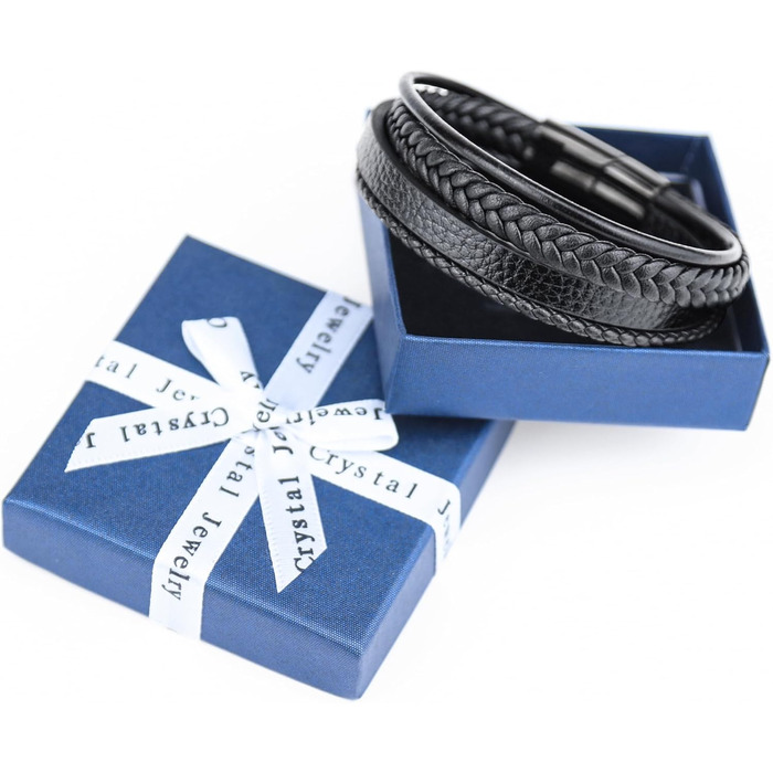 Чоловічий шкіряний браслет, чорний, коричневий, синій, плетений, 21 см, подарунок для чоловіка, на День батька
