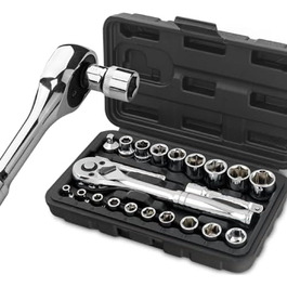 Набір торцевих ключів Hi-Spec 22 шт., дюймовий, 1/4'' і 3/8'' привод, тріскачка, подовжувач, кейс